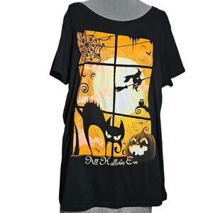 Black Halloween Fall Graphic Cotton Tee Shirt Size 2XL